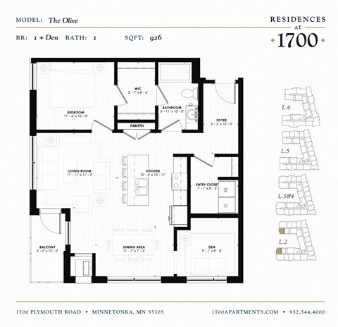 The Olive Floor plan at Residences at 1700, Minnesota, 55305